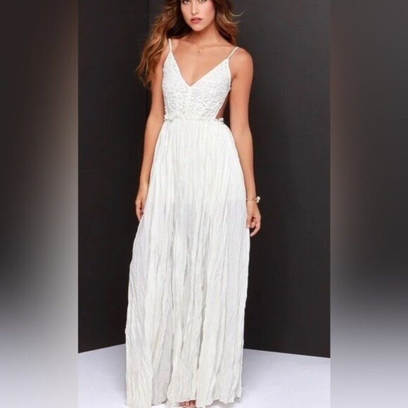 Lulus Snowy Meadow Crocheted Ivory Maxi Dress XL A001472 - Picture 2 of 12